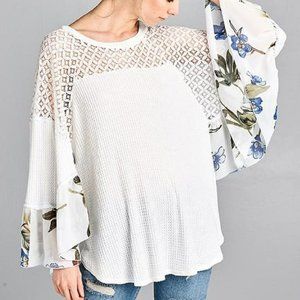 Blue Floral Blouse with Drop Sleeves